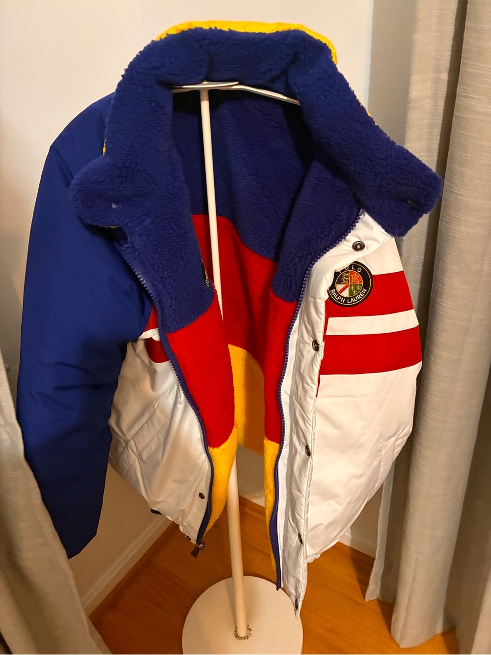Polo by Ralph Lauren White, Blue, Red & Yellow Colorblock Puffer Jacket